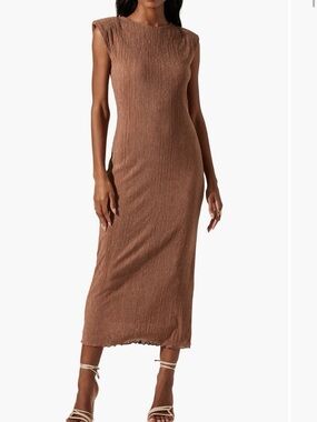 Brown Cap Sleeve Midi Dress